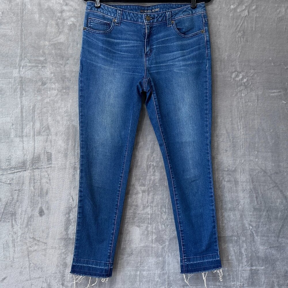 Michael Kors Izzy Skinny Jeans Size 6 Raw Hem Medium Wash
